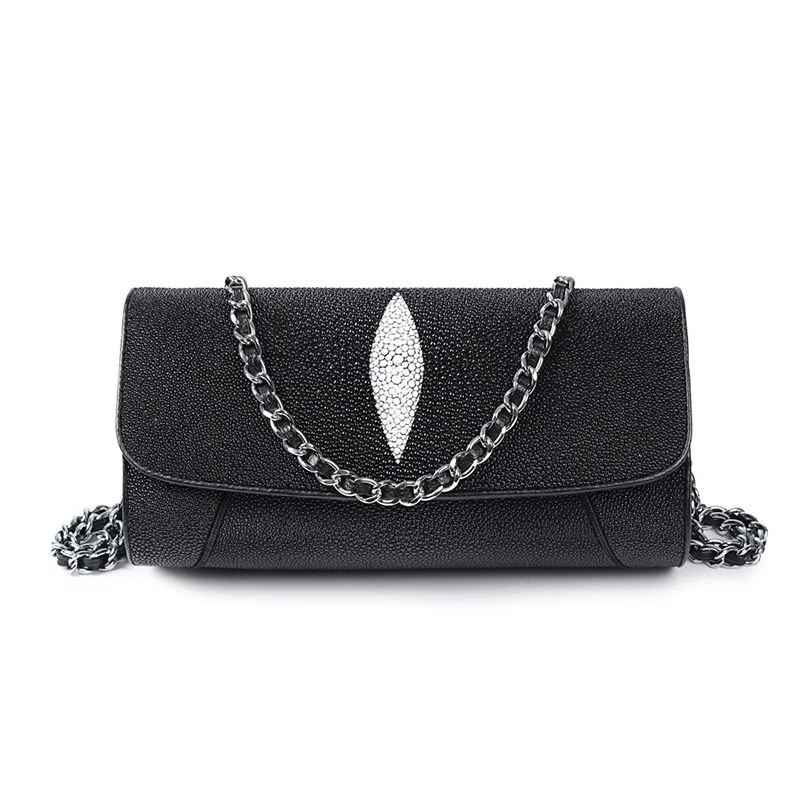 

Two Shoulder Straps Designer Genuine Stingray Skin Women Envelop Bag Purse Pearl Fish Leather Ladies Female Single Shoulder Bag