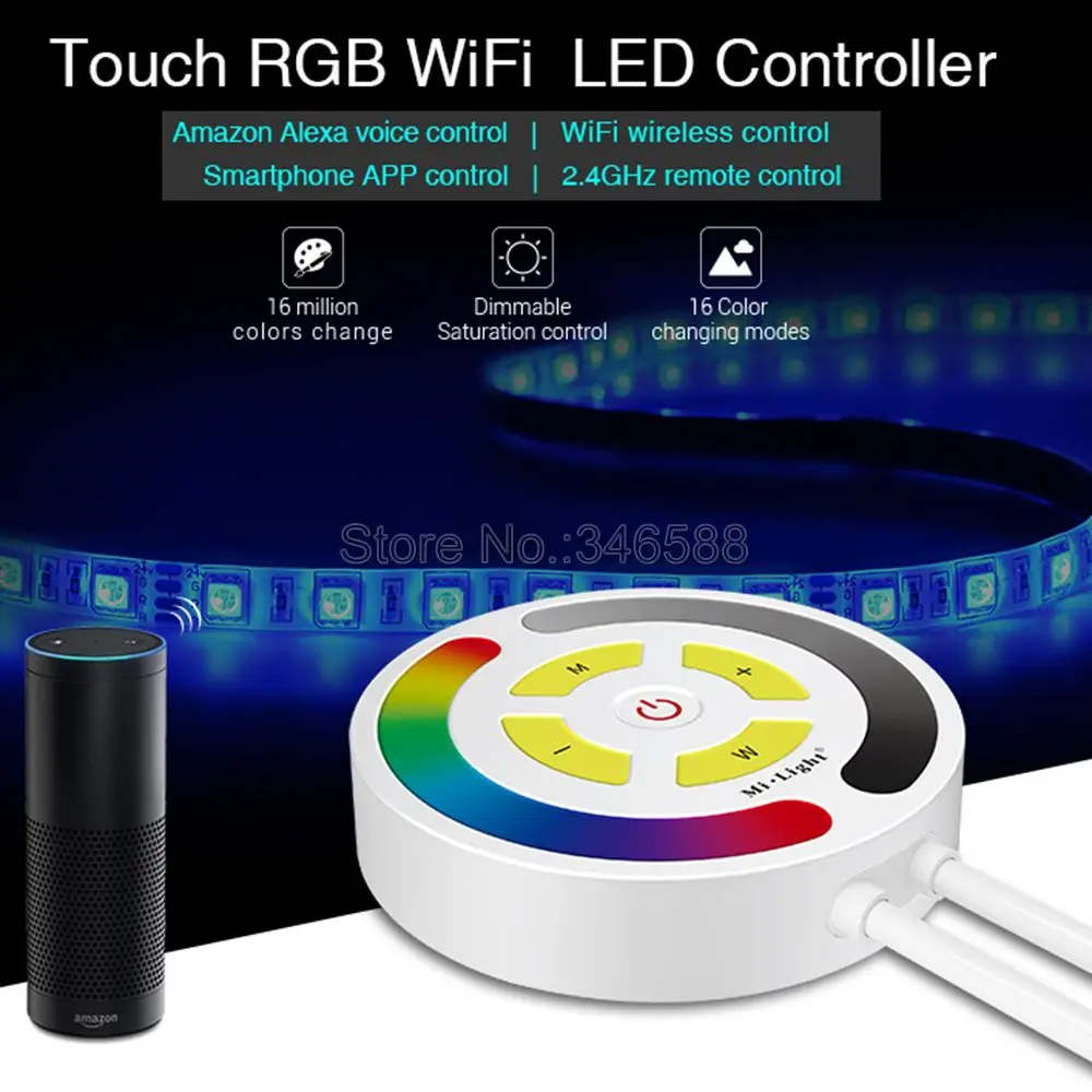 

Milight YL1 Touch RGB WiFi LED Controller Amazon Alexa Voice App 2.4G RF LED Controller for RGB LED Strip Light DC12-24V