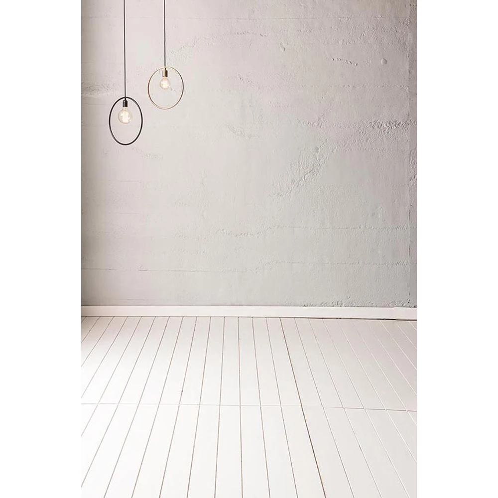 

Solid White Wall Photography Backdrop Wood Floor Hanging Bulbs Interior Room Wedding Decoration Background Fond Photographie