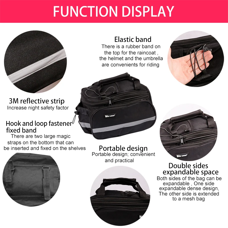 Cheap WEST BIKING Cycling Rear Rack Bag 10-25L Volume Waterproof Riding Bicycle Rear Rack Storage Luggage Bags Reflective MTB Bike Bag 4