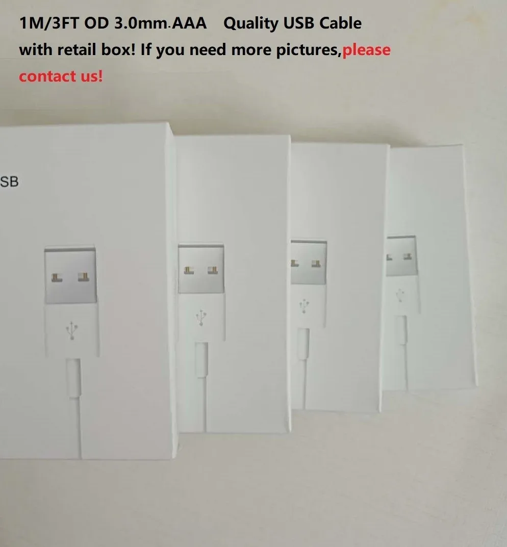 

100 pcs/ 3.0mm AAA high quality USB Data Sync Charger Cable For ipad Air iPhone X XR 8 7 6s 6 plus 5s For IOS10 with retail box