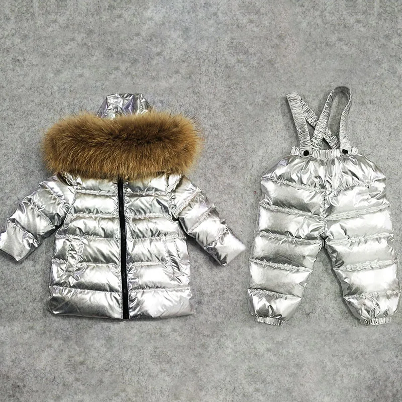 

Children Boy Girl's Winter Hooded Snow Wear Faux Fur Collar Outwear Duck Down Jacket Pants