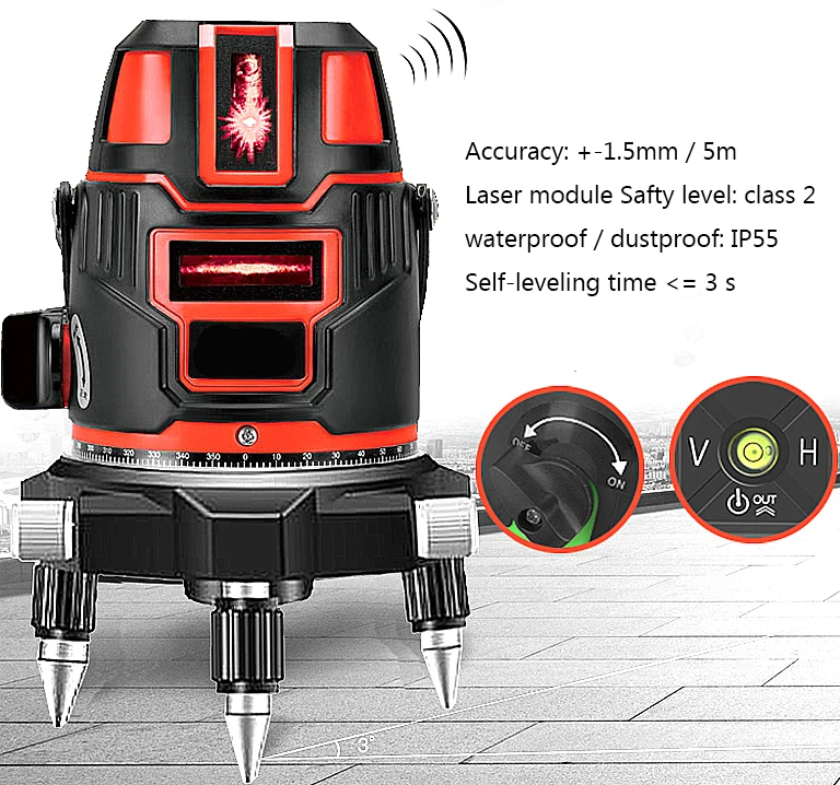 Super Redgreen Laser 360 Degrees Rotary Level 5 Lines 6 Points Outdoor 635nm Corss Line Lazer Level Points Level Tilt Function (6)
