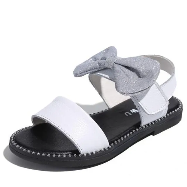 New Summer Children Genuine Leather Flat Heels Bowtie Girls Sandals