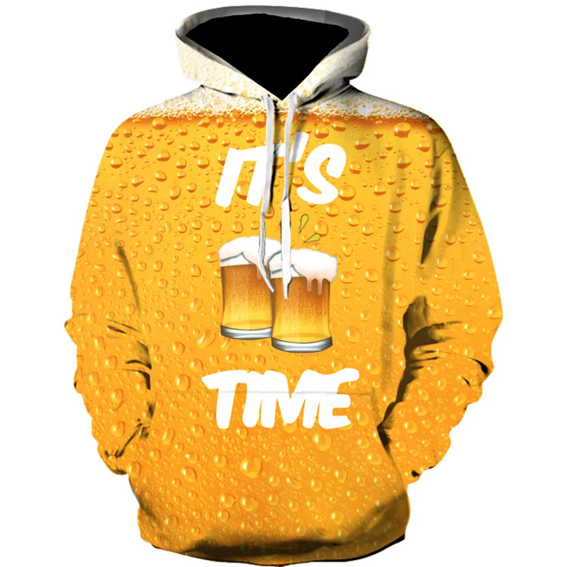 

It Beer Time Printed Hoodies Women Yellow Fashion Sweatshirt Autumn Men Winter Loose Hoodie Tracksuit Brand Unisex Pullover Coat