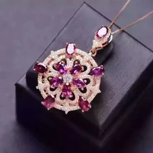 Натуральный красный гранат камень кулон 925 серебро натуральный драгоценный камень кулон ожерелье трендовая Гортензия круглый женский Девушка ювелирные изделия