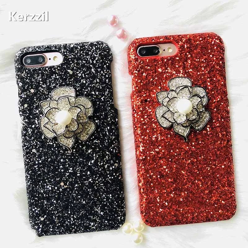 

Kerzzil Bling Glitter Rose flower Diamond Cases For iPhone 7 6 6s Plus Flash Powder Back Cover Case For iPhone X 6s 7 8PLus Capa