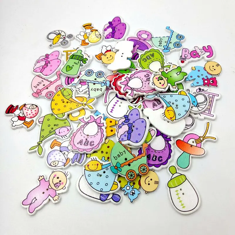 50pc Mix Wooden Baby Girl Boy First Birthday Carriage Embellishment