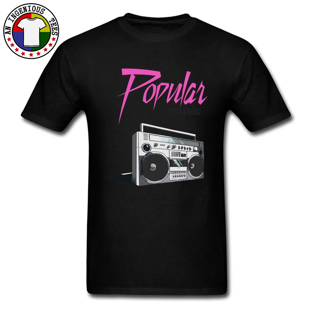 Popular Music Logo Pure Cotton Tshirts for Men Short Sleeve Tops & Tees Wholesale Summer Fall Round Collar Tops Shirts Leisure Popular Music Logo black