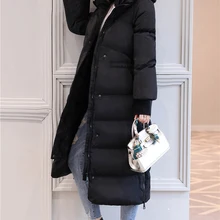 2019New зимняя длинная детская одежда пуховик Для женщин одежда пальто Большие размеры теплая дутая куртка черного цвета