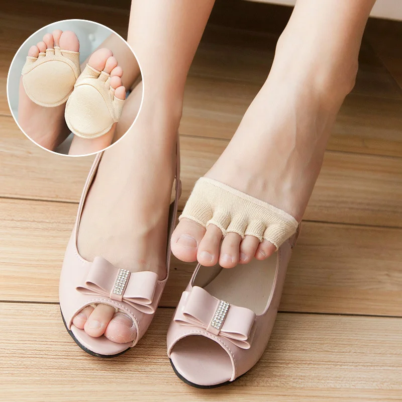 

2 Pairs Five Finger Toe Foot Care Socks Summer Invisible Padded Half Foot Socks QL Sale