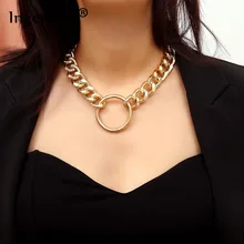 Collier à chaîne épaisse, Vintage, pendentif cercle exagéré, couleur or, argent, ras du cou, déclaration de Couple bijoux
