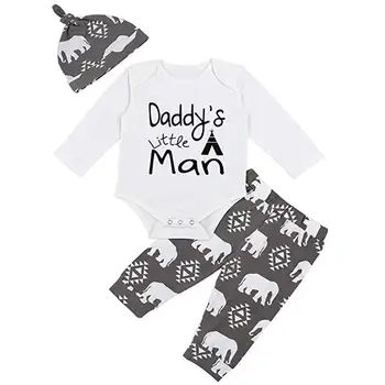

Oklady Newborn Baby Boy Clothes Daddy's Little Man Print Top Romper+Elephant Pattern Long Pants+Hat Outfits