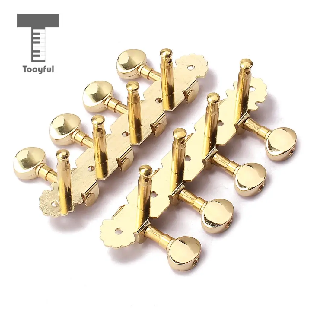 Tooyful 2 Pieces Iron 4L 4R Tuner Tuning Pegs Machine Heads Gold Set for Mandolin/8 Strings Guitar Replacement Parts