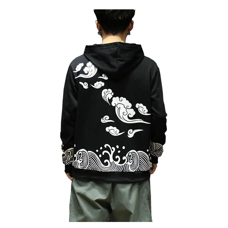 2018 New Japan Style Waves Print Hoodie Sweatshirt Men