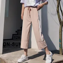 2019 Women Summer Fashion Striped Long Pants Summer Loose Wide Leg Pants Female High Waist Tie Straight Casual Nine Pants 2019 Women Summer Fashion Striped Long Pants Summer Loose Wide Leg Pants Female High Waist Tie Straight Casual Nine Pants
