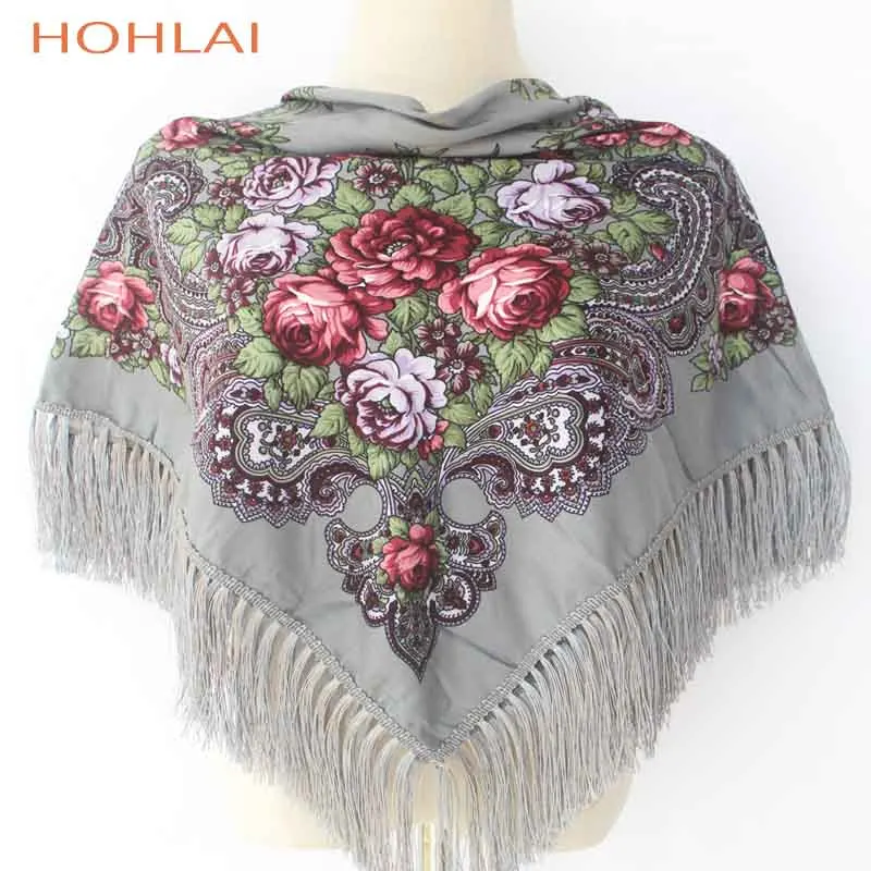 Роскошный бренд, русская мода, женский классический шарф с кисточками, цветочный принт, шаль, подарок, хлопок, для девушек, теплая, квадратная обёрточная бумага, солнцезащитный козырек, шарфы - Цвет: 01-13