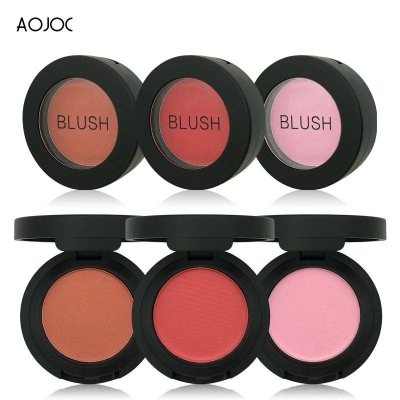

Aojoc Makeup Korea Blusher with brush Top Quality Professional Cheek 3 Colors Baked Blush Bronzer Blusher Face Contour Blusher