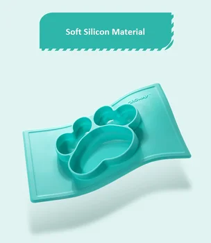 

2019 silicone plate integrated children's plate food-grade non-slip compartments plate paw pattern Non BPA FDA CE/EU ship free