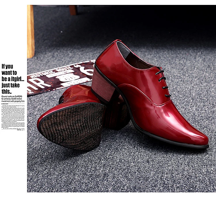 DJSUNNYMIX/Брендовые мужские кожаные туфли на высоком каблуке 6 см; Модные Мужские модельные туфли для отдыха; 3 цвета: красный, черный, белый