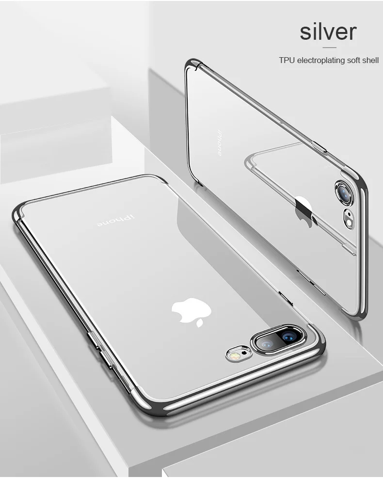 HICUTE прозрачный ТПУ силиконовый чехол для iphone 7 6 6s 8 Plus X XS чехол для max XR iphone 7x8 6 6s plus xs max роскошные чехлы - Цвет: Silver