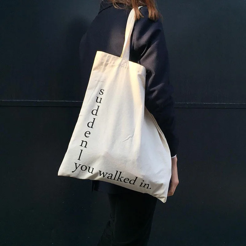 Белая хлопковая холщовая эко-сумка на плечо YILE с принтом английских букв 517-5