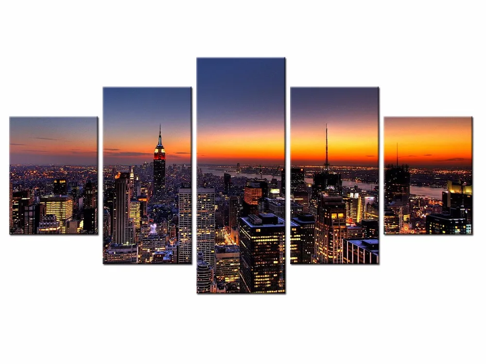 

Top Wall Deocr Canvas Painting 5 Pcs Modern view of the city Printed Oil Pictures Living Room Frame or No Frame/XC-city-167