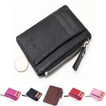 

2019 Fashion Slim Mini Wallet Zipper Card Holder Coin Purse Business Men/Women Leather Clutch Bag Handbag