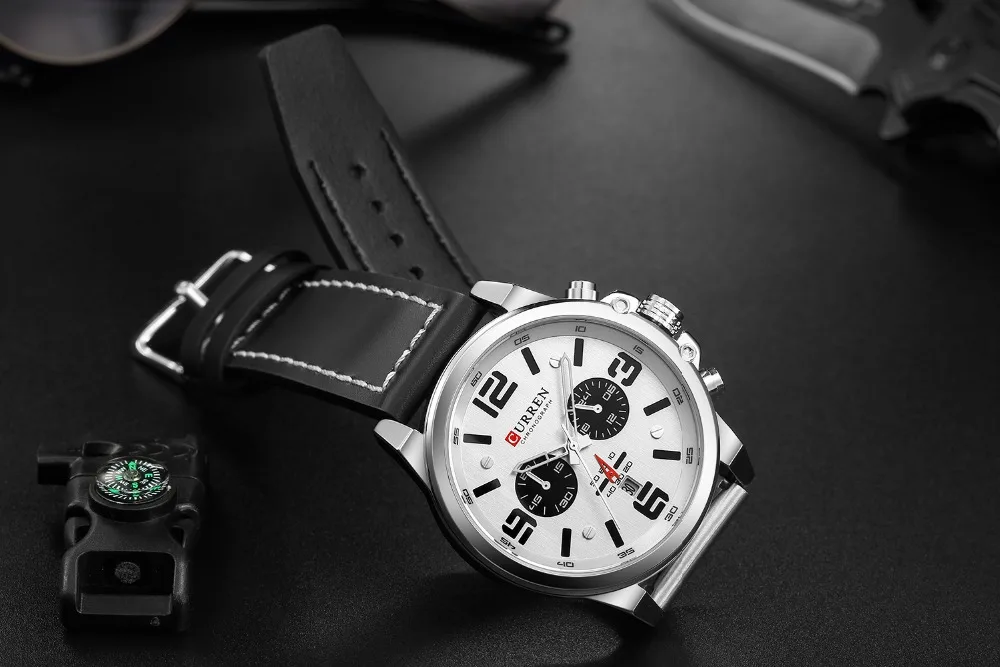 CURREN Top Brand Luxury Quartz Men Chronograph Watches Leather Strap Business Male Wristwatches Montre Men Clock Erkek Kol Saati