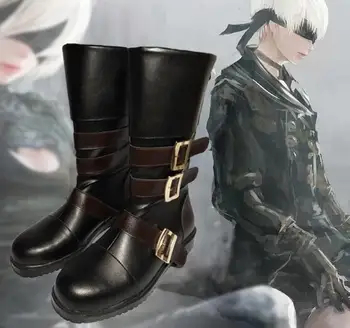 

Hot Sale NieR:Automata 2B YoRHa NO.2 Type B nier automata 9s Cosplay Shoes Handmade Long Black Boots Customize PU Leather