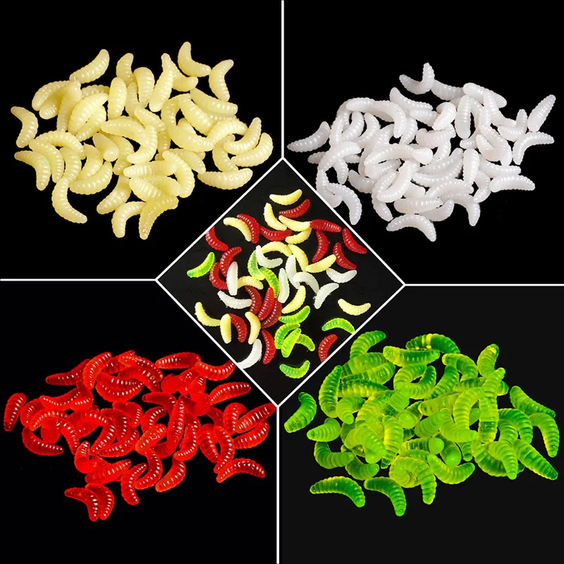 

100PCS 2cm maggot Grub Soft Lure Baits Worms Glow Shrimps Fishing Lures For Fishing Tackle