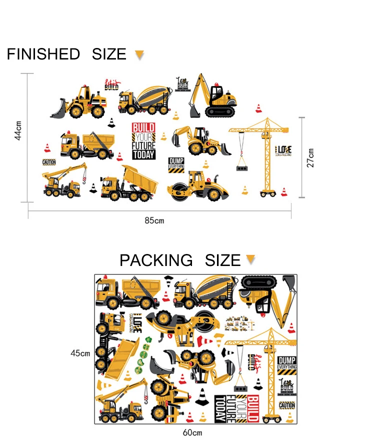 Мультфильм Транспорт автомобили грузовик-экскаватор DIY настенные наклейки для детских комнат домашний Декор украшение для комнаты мальчиков виниловый художественный плакат