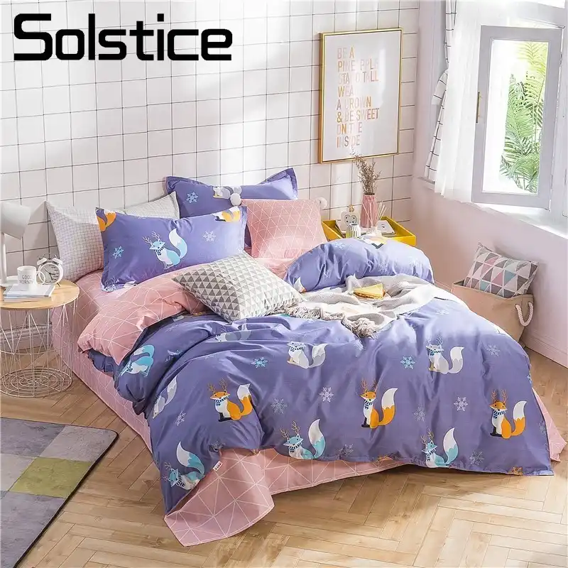 Solstice Home Textile Purple Fox Bedding Sets Kid Teen Girl Linens