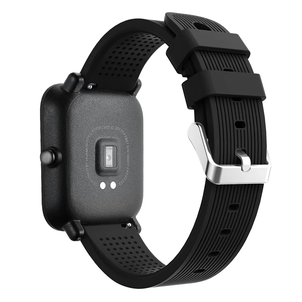 20 мм силиконовый ремешок для часов Xiaomi Huami Amazfit Bip BIT PACE Lite Молодежный умный ремешок для часов спортивный браслет ремешок на запястье водонепроницаемый - Цвет ремешка: black