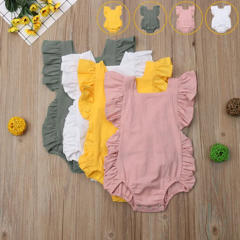 

Newborn Infant Baby Girl Ruffled Solid Color Sleeveless Backless Toddler Romper Jumpsuit Outfit Sunsuit Summer Playsuit