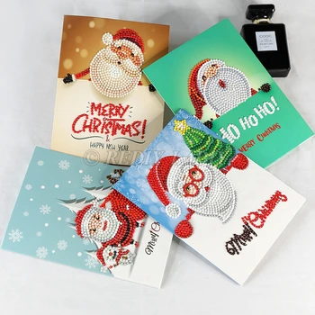 

4pcs/Lot Diamond Painting Cartoon Santa Claus Merry Christmas Mosaic Greeting Post Card Crafts Diamond Embroidery New Year Gift