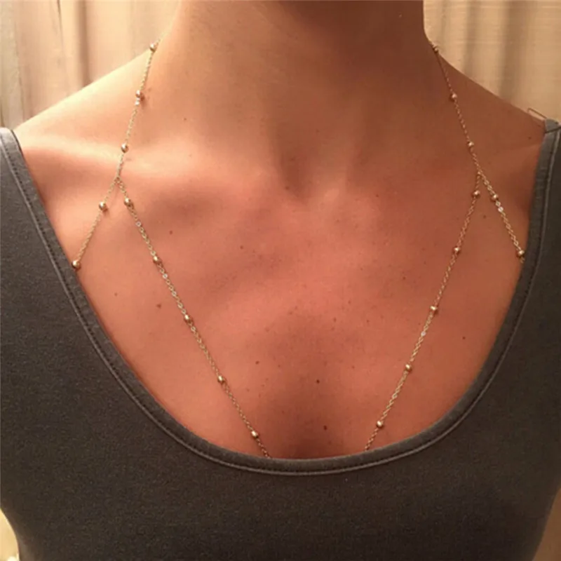 Exquisite Copper Beads Multilayer Sexy Beach Bikini Harness Necklaces Chain Bra Women Body Chain Jewelry New