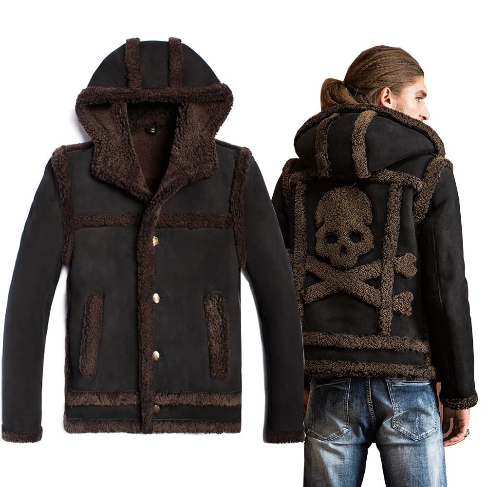 Buy 2018 Thick Sheepskin Fur Coat Skull Genuine Full