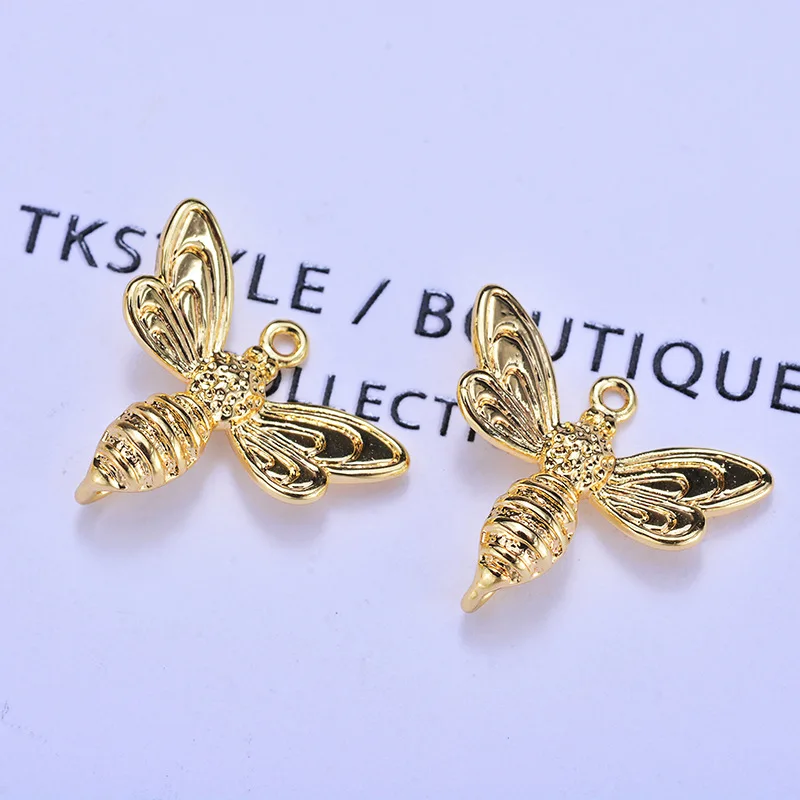 

(173) 6PCS 13x17MM 24K Gold Color Brass Bee Earrings Pendants Charms High Quality Diy Jewelry Findings Accessories