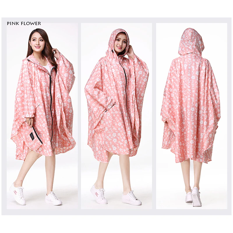 Freesmily women's fashion raincoat waterproof poncho Cape raincoat lightweight portable travel hiking trial