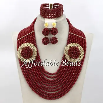 

Red Crystal Bridal Jewelry Sets Beautiful Nigerian Wedding Beads Set New Item Free Shipping ABE088