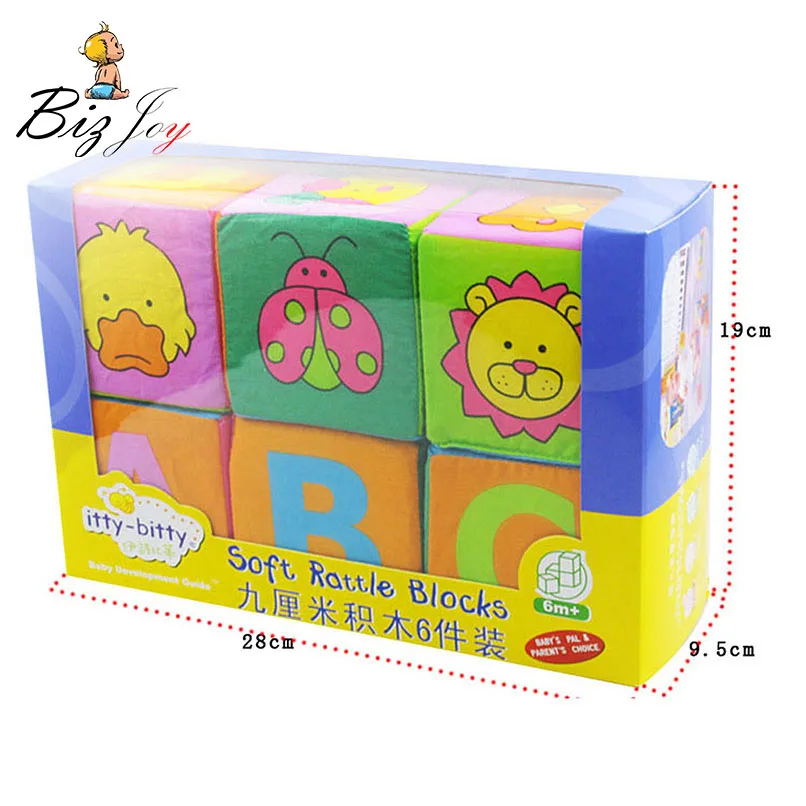 

6pcs/set Baby Rattle Building Blocks Cloth Appease Grab Educational Cubes Bricks Squeaker Infant Soft Puppet Animal Toys Doll