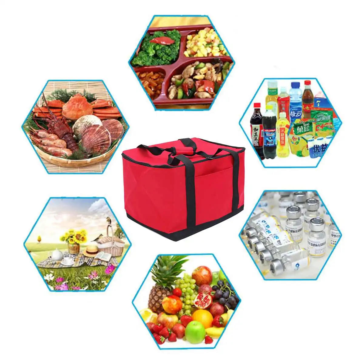 

40X33X33cm 36L large cold bag freezer takeaway food incubator Lunch Cooler Bag Insulation Folding Picnic Portable Container