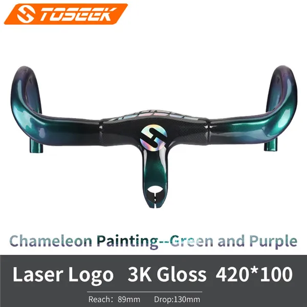Green 420x100mm Шоссейный углеродный руль велосипеда встроенный в руль для велосипеда, которые могут изменить свой цвет с перламутровым эффектом 400/420/440 мм - Цвет: Green 420x100mm