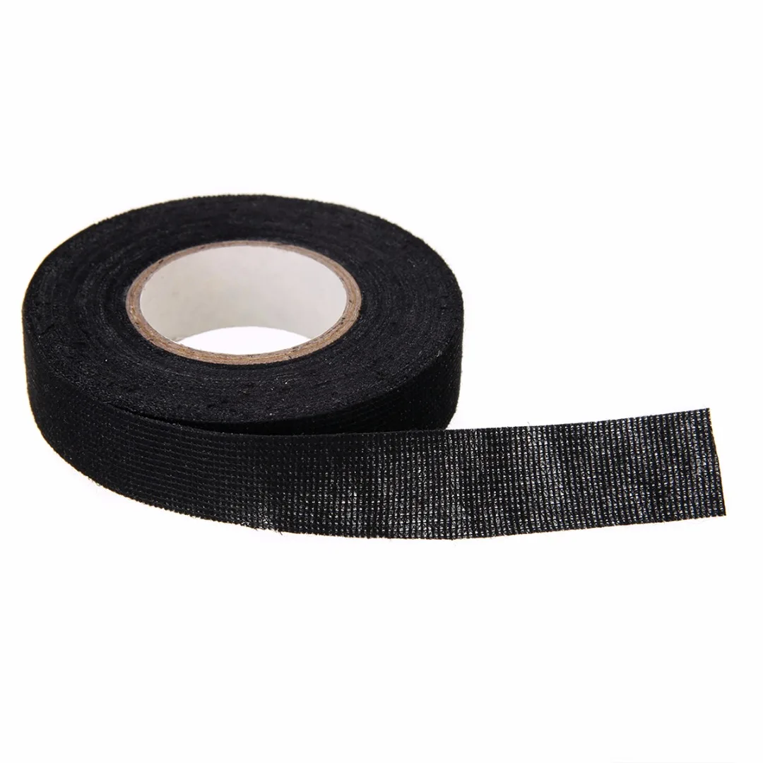 1pc Black Adhesive Cable Protection Fabric Tape Looms Wiring Harness Cloth 19mm x 15m