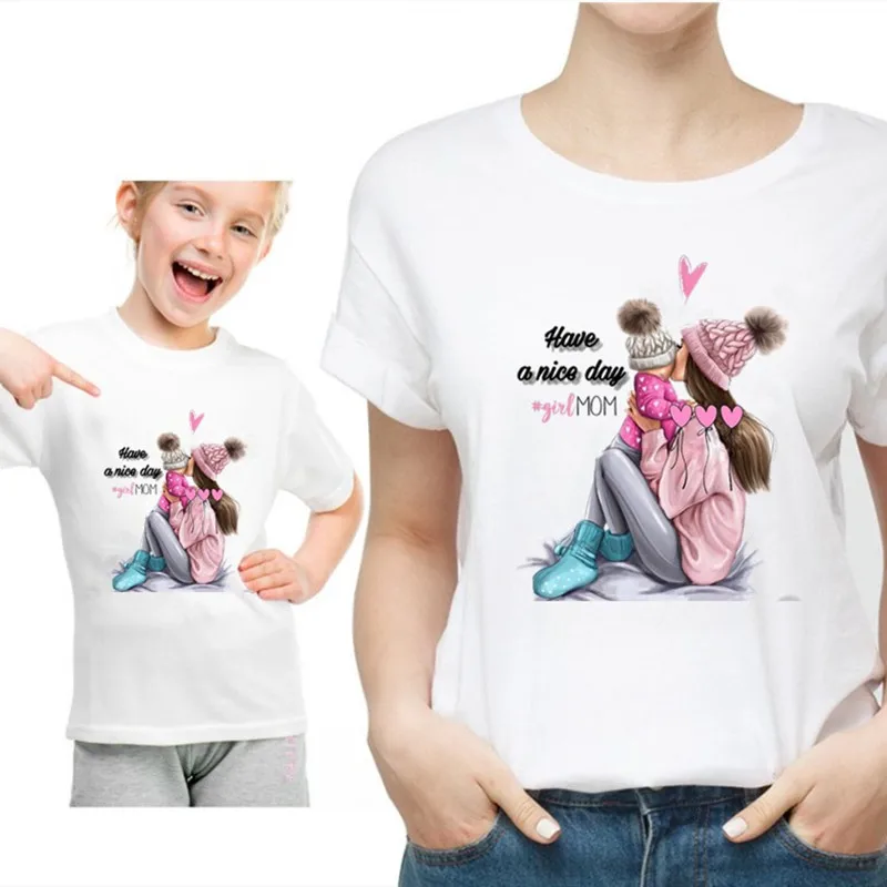 Новая семейная футболка с принтом Одежда «Мама и я» Семейные комплекты с короткими рукавами QT-1924 - Цвет: Фиолетовый