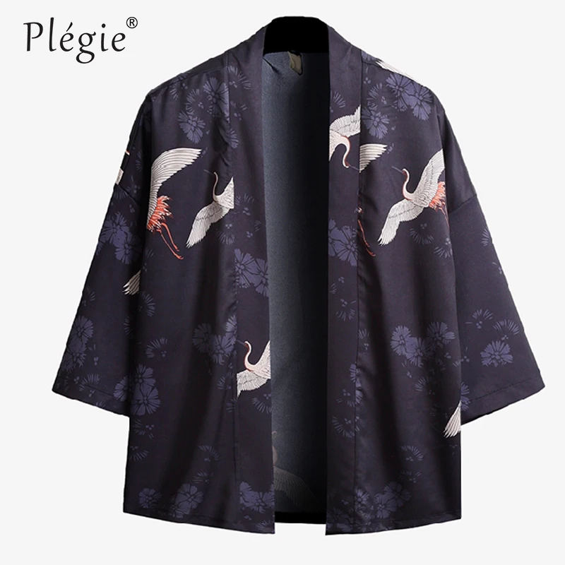

Plegie Print Kimono Jacket Japanese Style Clothes Three Quarter Sleeve Thin Kimonos Jacket Harajuku Cardigan Summer Autumn 2018