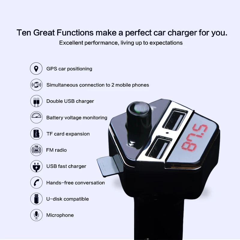 Elistooop Wireless Handsfree Bluetooth Car Kit with GPS location FM