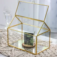 Современный золотой ручной работы дом форма свадебные карты коробка DIY украшения день рождения дисплей подарочная стеклянная карта коробка 26x15x21 см