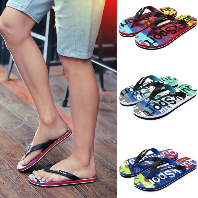 

THINKTHENDO Men Flip Flops Rubber Thong EVA Sole Camouflage Alphabetic Prints Shower Sandal